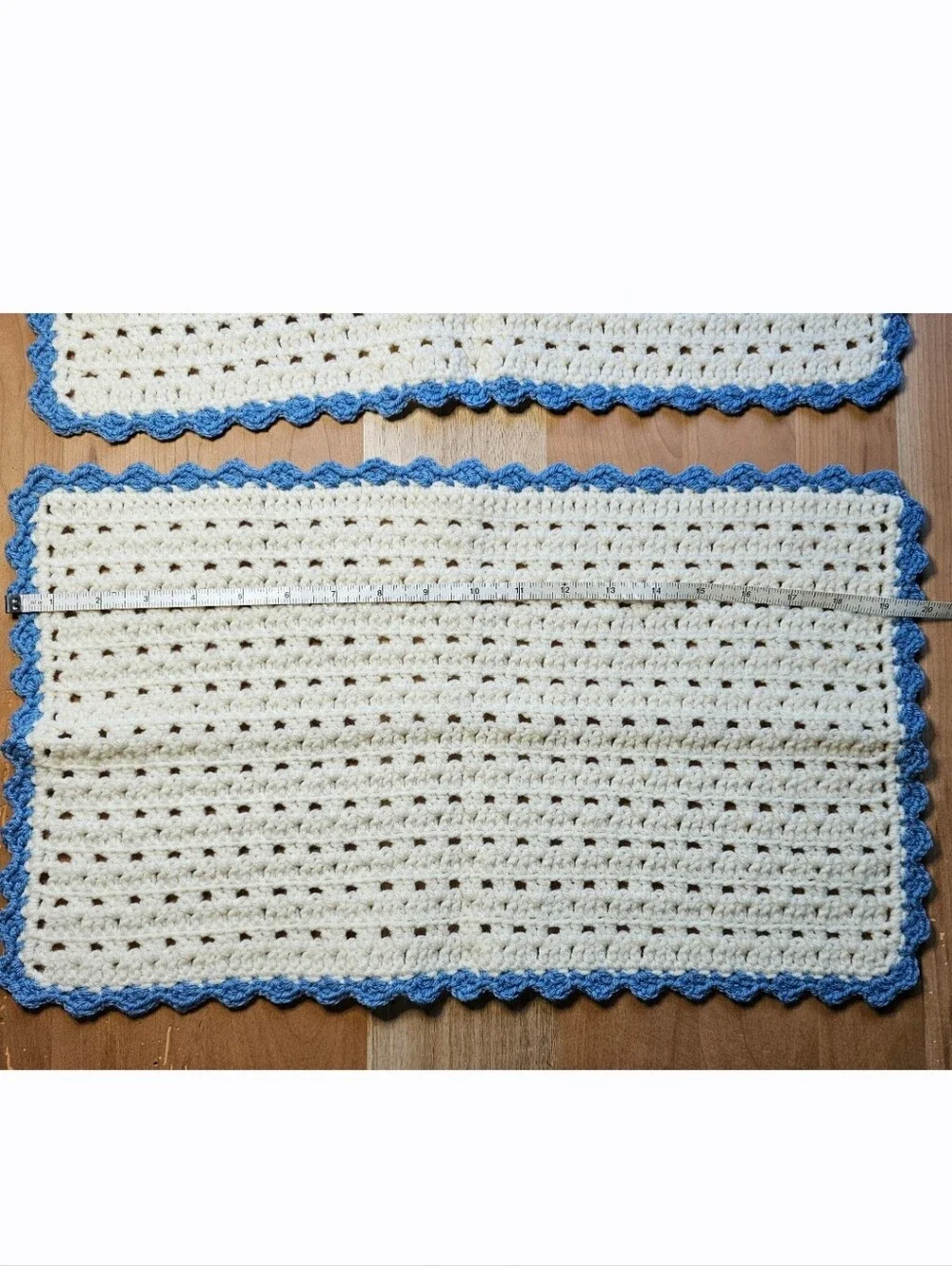 Handmade Crochet Placemats Set Of 4 Scalloped Edge Cream Blue